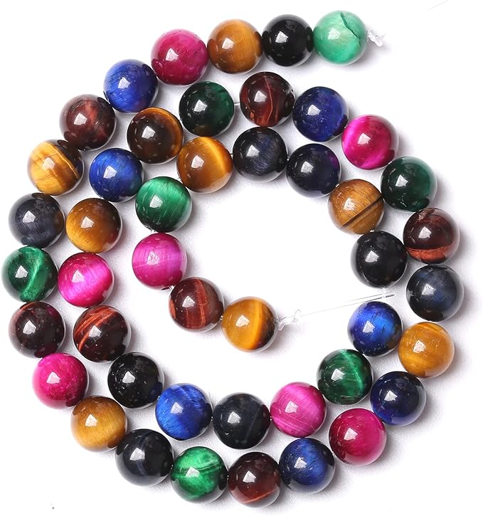 180pcs 4mm AAA Natural Colorful Tiger Eye Stone Beads Gemstone Round Spacer Loose Beads for Jewelry Making DIY Bracelet Necklace 32" 2 Strands
