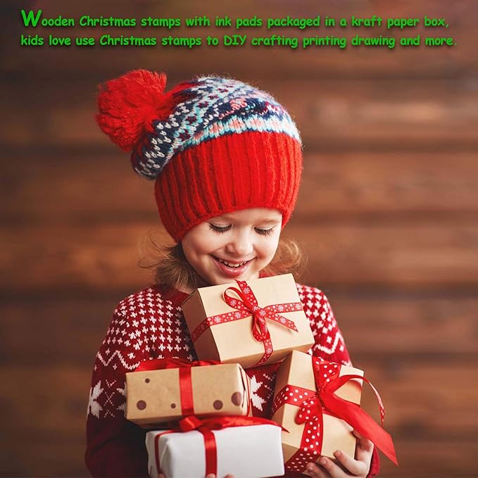 HOWAF Wooden Christmas Stamps for Kids Crafting, Card Making, Painting, Scrapbooks, Party Bag Fillers, Favor Decoration Supplies