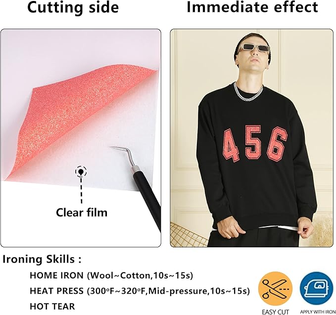 Orange Red Glitter HTV Heat Transfer Vinyl Rolls12inch by 9feet PU Stretch Iron on Vinyl HTV Vinyl for T-Shirt for Silhouette and Cameo (9Ft, Z1-Glitter Yellow Red)