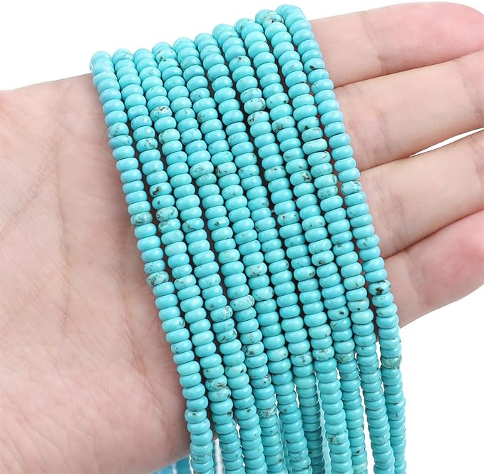 Natural Blue Turquoise Spacer Beads Caps Rondelle Disk Loose Beads for Beading Jewelry Making 4mmx2mm 38cm