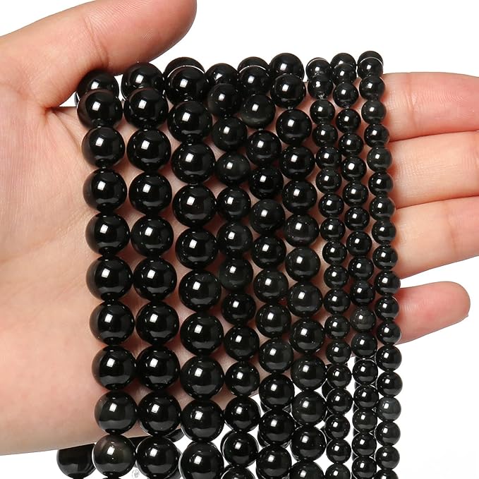 60pcs 6mm Natural Stone Beads Black Obsidian Beads Crystal Gemstone for Jewelry Making, DIY Bracelet Necklace