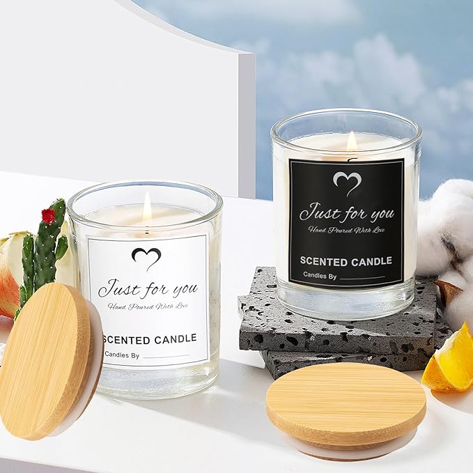CONNOO 8 Pack 14 OZ Clear Glass Candle Jars with Bamboo Lids for Making Candles, Large Size Empty Candle Tins with Sticky Labels - Leakproof & Dishwasher Safe.