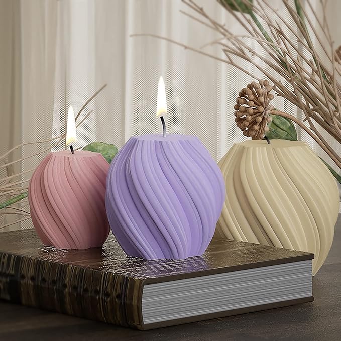 3 Pack Wave Candle Molds - Multiple Size Ball, Spiral & Resin Casting Molds for Soap Making & Home Decor