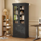 Vyre 71" Tall Farmhouse Bookshelves with Glass Doors, Set of 3 – Large Modular Bookcase with Adjustable Shelves, Storage Cabinet for Living Room, Kitchen, Home Office, Black