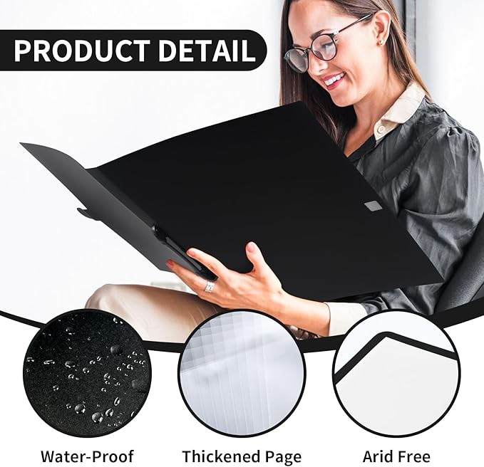 JJRING 16x22 Art Portfolio Folder for Diamond Painting, 40-Pocket Portfolio Binder Featuring Clear Plastic Sleeves, Display Book with Handle for Artwork and Document Storage, Black