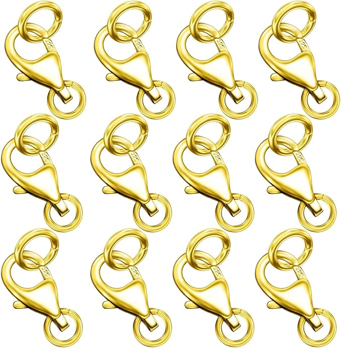 14K Gold Plated 925 Sterling Silver Lobster Claw Clasp with Closed Jump Rings,Necklace Clasps and Closures Suitable for Jewelry Making Necklaces Bracelet Made in Italy