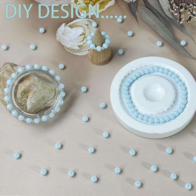 600pcs 6MM Lake Blue Glass Beads Handcrafted Round Lampwork Smooth Loose Bracelet Beads for DIY Jewelry Making