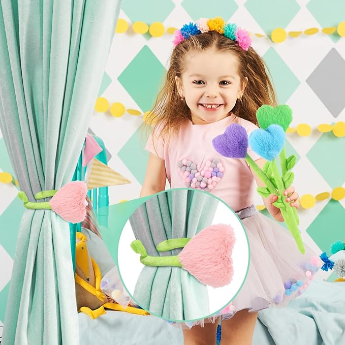 10 Pcs Plush Heart Floral Stuffed Bendable Stems Plush Bouquet Toy Soft Rose Flower 12.6 Inch for Christmas Classroom 2025 Mother's Day Valentines Day Girl Girlfriend Wife(10 Pcs Colorful Heart)