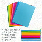 Hygloss Assorted Bright Colored Paper - 24 lb, 89 GSM, Acid-Free, Fade-Resistant, 8.5x11-Inch Letter Size Color Copy Paper, 48 Sheets, 12 Colors