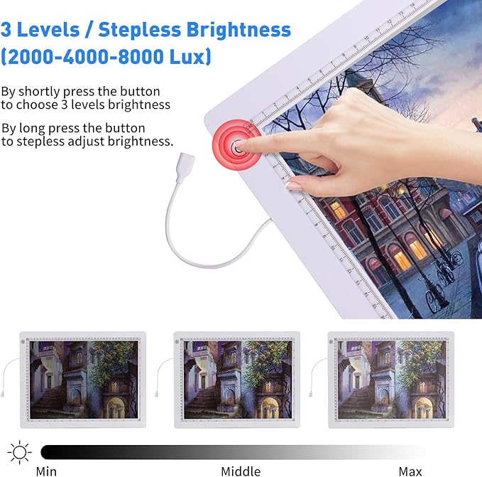 A3 Light Pad with Foldable Stand, UL Certified Adapter, 8000 Lux Super Bright Ultra Thin Pad for Cricut Weeding Vinyl, Artist Drawing Light Box/Board/Table for Tracing, Sketching - White