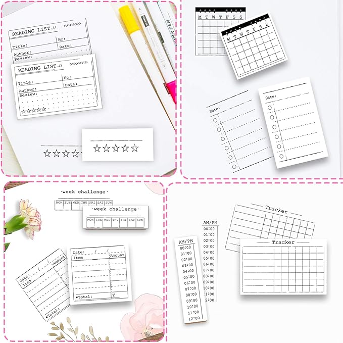 Rancco 18 Pcs Journal Stamps w/Ink Pad, 4 Set Bujo Stamp Calendar Planner Stencil for Journal DIY, to Do List, Tasks, Month Week Dates Organizer, Scrapbooking Craft, Enhance and Simplify Your Planner