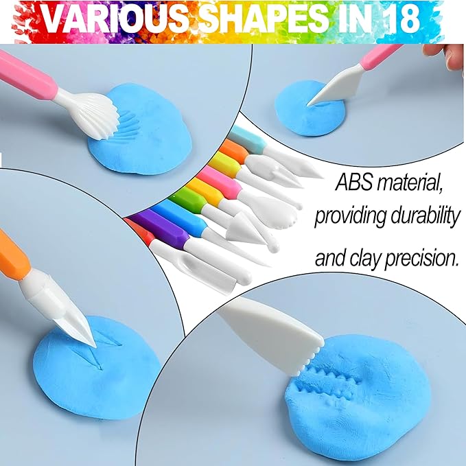 LINPHCEY 9PCS Clay Tools for Kids Air Dry Clay Tool Kit Plastic Clay Sculpting Tools Set for DIY Pottery, Modeling Molding Polymer Clay – Safe & Easy Grip for Beginners & Craft Lovers