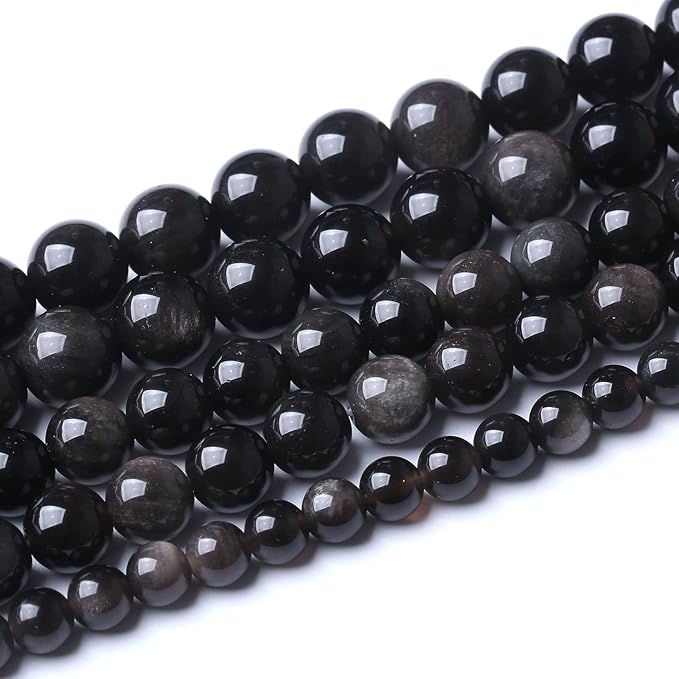 38pcs 10mm AAA Natural Obsidian Stone Beads Gemstone Round Loose Beads for Jewelry Making DIY Bracelet (Sliver Color Obsidian Stone, 10mm)