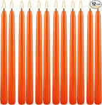 10 Inch Orange Slender Taper Candles Set - 12 Pcs Dripless, Smokeless with Cotton Wick, Ideal for Halloween,Thanksgiving,Dinner, Weddings & Home Decor.