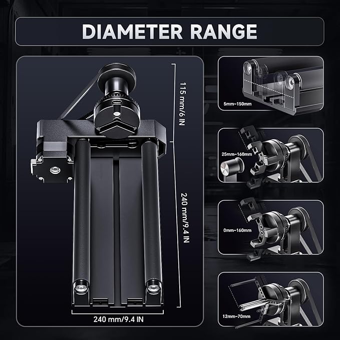 YOOPAI D1 4-in-1 Laser Rotary Roller, Suitable for Most Frame-Type Laser Engraving Machines, with 2 Types of Claws and Pins, Used to Engrave Cylindrical, Spherical, Ring-Shaped Objects