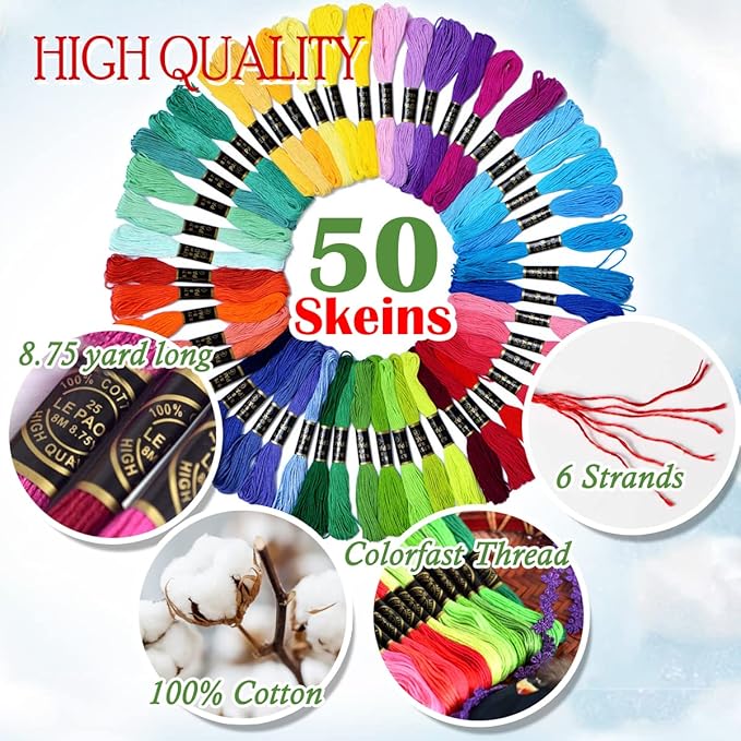 Friendship Bracelet String 500 Skeins Rainbow Color Embroidery Floss Cross Stitch Embroidery Thread Cotton Floss Bracelet Yarn, Craft Floss(Classic Color)（50skeins x10 Pack）
