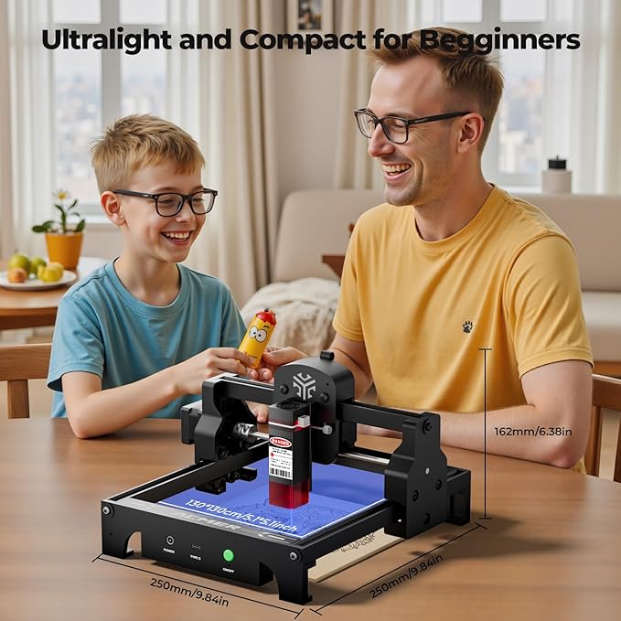 Acmer S1 Laser Engraver and Cutter Machine, 3.5W (3500mW) for Wood, Acrylic, Leather, Plastic - 130x130mm Compact Engraving Area, DIY Crafts & Art Projects, Precision Mini Engraving Framework Design