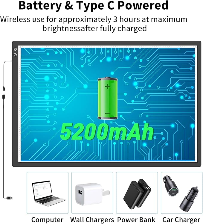 Rechargeable A2 Light Pad 23.7"x15.8", Large LED Light Board for Diamond Painting, 3-Color Modes Light Box, Diamond Art Light Table, Lightbox for Tracing and Drawing, Sketching, Artists