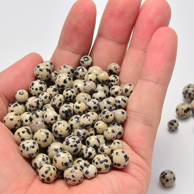 NCB 200pcs 6mm Loose Beads for Jewelry Making, Natural Semi Precious Beads Round Smooth Gemstones Spacer Beads Charms for Necklaces Bracelets (Dalmation Spot Jasper, 6mm 200Beads)