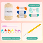 Noocro Crochet Kit for Beginners or Intermediate Level, Fuzzy Granny Square Bucket Hat, Step by Step Video Tutorial, Detailed Instruction Complete Kit Craft Supplies Holiday Gift (Ocean Blue)