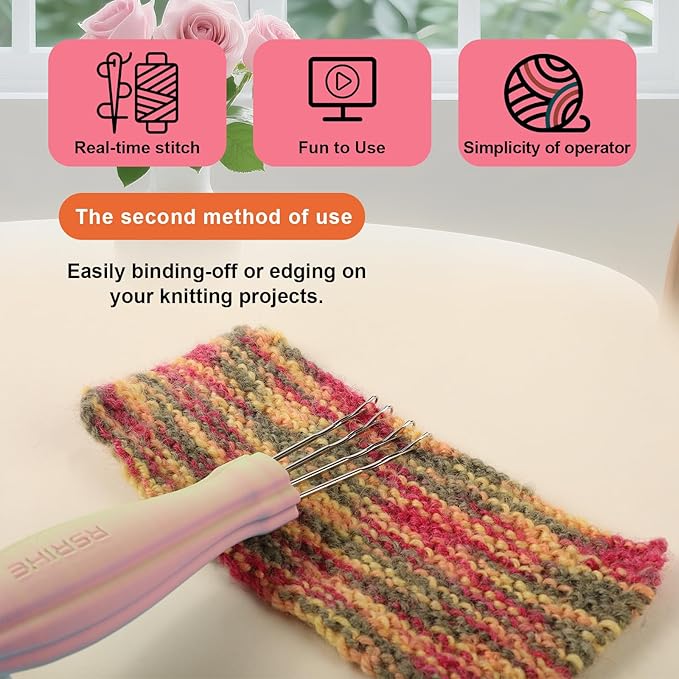 RSRIHE 4 Latch Hook Cord Knitting Tool, Cordy Icord Maker Tools, Crochet Tool for Binding-Off or Edging on Knitting Projects,Crochet Hook with Latch-Hook