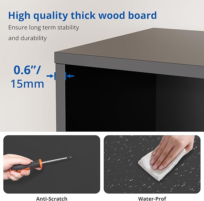 Cozy Castle Black Wood Bookcase,12 Cube Storage Organizer Bookshelf with 4 Doors,3 Tier Storage Cabinet with Adjustable Shelves for Bedroom, Living Room, Office