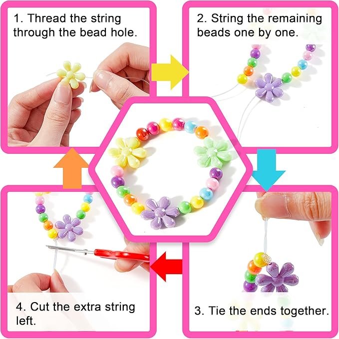 Beads for Kids Crafts, 1100 Jewelry Making Kit Includes Scissor, String, Instruction and Accessories for Bracelet Making, Toys for Girls by Inscraft