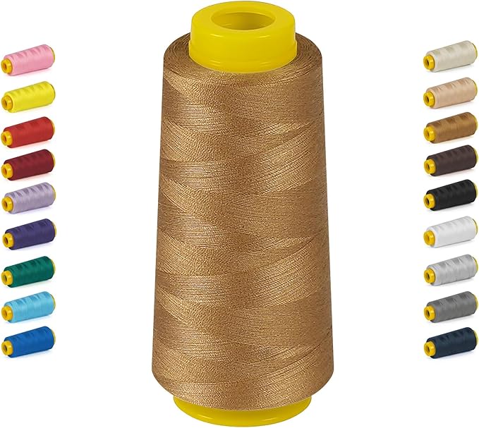 1800 Yards Gold Thread, All Purpose Thread for Sewing, Serger Thread Cones，PolyesterThread 40s/2 for Serger&Overlock, Quilting, Piecing, Sewing Machine