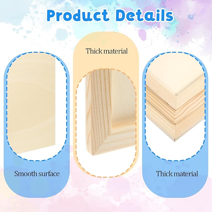 12 Pack Wood Canvas Boards Unfinished Square Wood Panels Paint Pouring Panels for Pouring Art, Crafts, Painting, and Decor, 9x7.5Inch/6x6Inch/4.7x4.7Inch