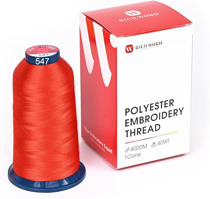 Richword Selected Red Embroidery Thread 4000M(4374Y) 40WT Polyester Thread 100 Colors Selected for Commercial Multi Needles and Single Needle Embroidery Machine 0547