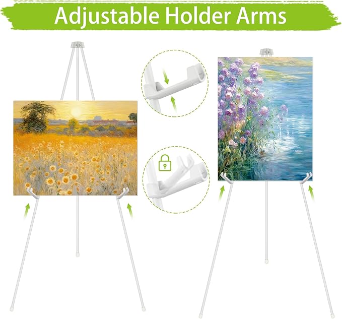 DAJAVE 4 Pack 63 Inch Display Easel Stand, Folding Easels for Display, Portable Tripod Display Easel, White Adjustable Metal Easel for Wedding Sign, Posters, Painting