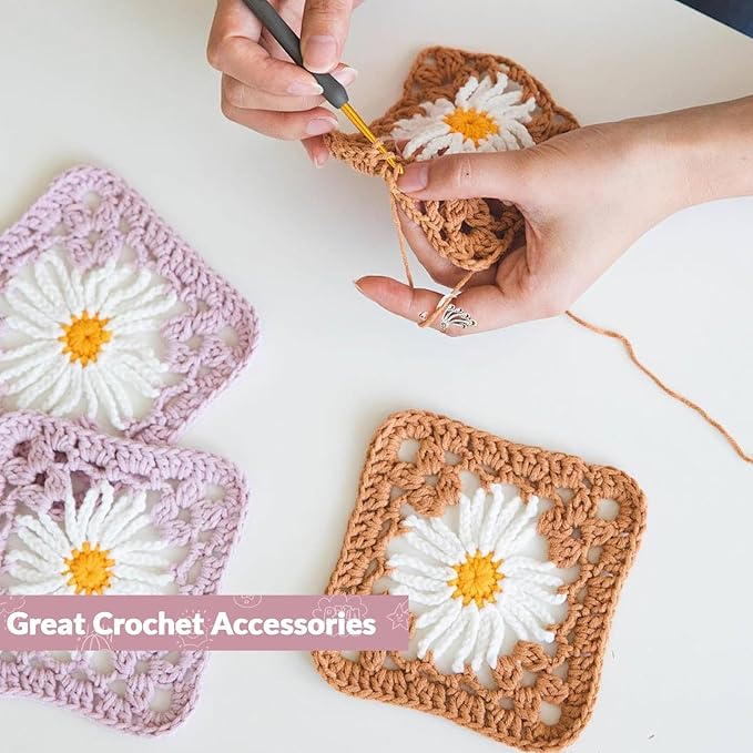 LBU 4Pcs Crochet Ring + 60Pcs Stitch Markers Adjustable Crochet Tension Rings for Finger Yarn Tension Guide Rings Crocheting Knitting Accessories with Box Gifts for Crocheters Knitters(Peacock)