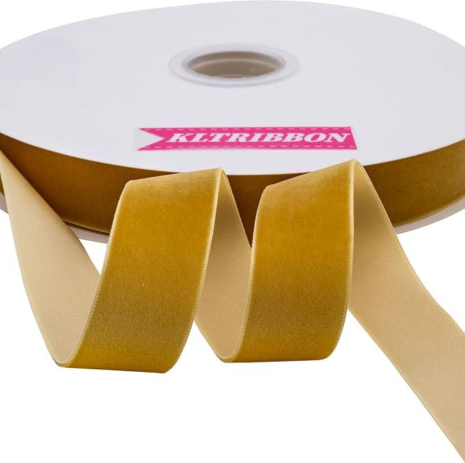 Nylon Velvet Ribbon Single Faced,1 Inch X 25Yards Spool (Gold)