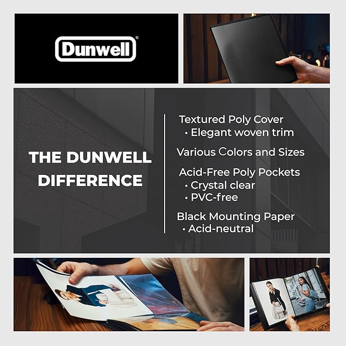 Dunwell Art Portfolio 8.5x11 Folder (Black), Mounting Paper, Portfolio Binder for Artwork, 8.5 x 11 Art Folder, 24 Pockets Display 48 Pages, Acid-Free Poly Presentation Book