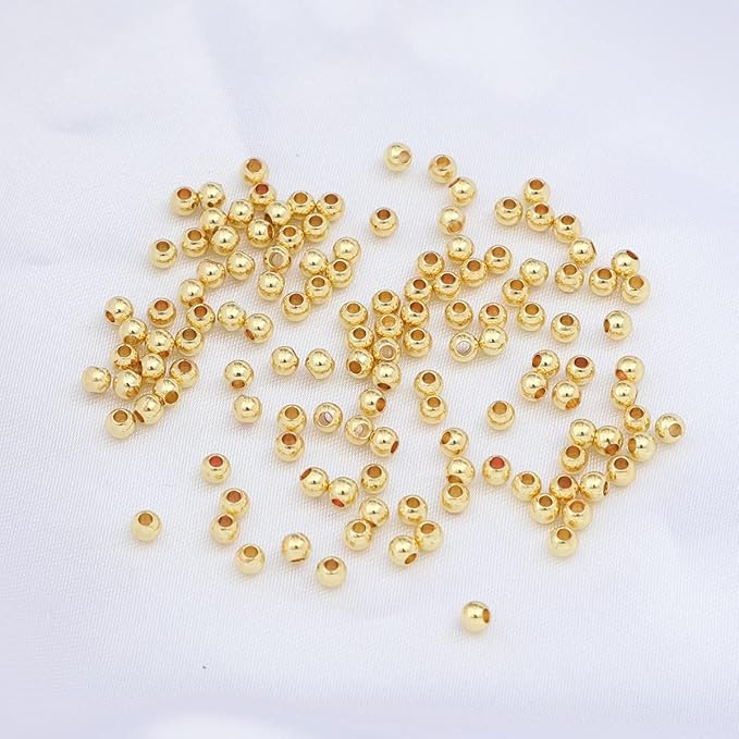 14K Gold Plated Round Spacer Beads 3mm 300pcs for Jewelry Making Findings Non Tarnish