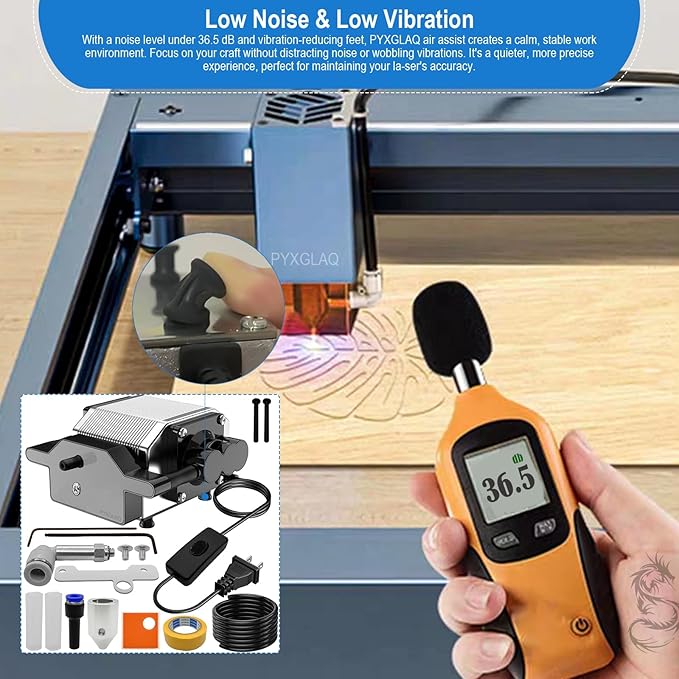 Air Assist for La-ser Cutter and Engraver, Air Assist Pump for La-ser Cutter, Stable 30L/min Airflow, for D1,D1 Pro La-ser Engraver and Other Cutter, Remove Smoke, Dust, Protect La-ser Lens.