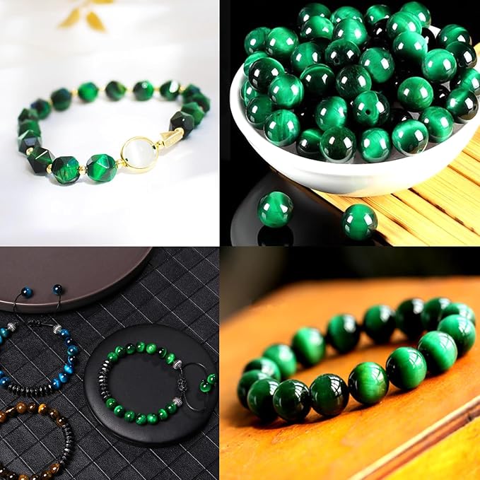 4mm 200pcs Natural Stone Round Beads Green Tiger's Eye Genuine Stone Beading Loose Gemstone DIY Charm Smooth Beads for Bracelets Necklaces Earrings Hole Size 1mm (Green Tiger's Eye 4mm)