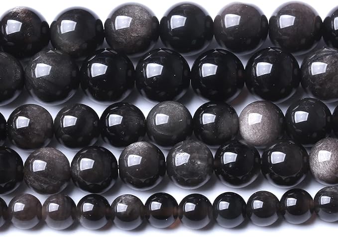 10MM 38PCS Natural Stone Silver Obsidian Loose Beads for Jewelry Making DIY Bracelet