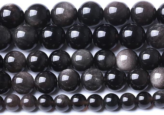 12MM 32PCS Natural Stone Silver Obsidian Loose Beads for Jewelry Making DIY Bracelet