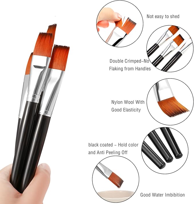 Zonon 10 Pcs 1 Inch Flat Head Paint Brushes Bulk Watercolor Acrylic Paint Brushes Synthetic Nylon Hair Paintbrush Artist Painting Brush for Detail Painting Oil Watercolor Fine Art Painting(Black)