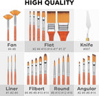 Paint Brush Set of 25pcs, FENORKEY Acrylic Paint Brushes, Professional Artist Paintbrushes, Includes Canvas Roll and Palette Knife, Suitable for Oil, Acrylic, Gouache and Watercolor Painting