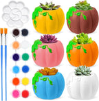 Pasimy 6 Set DIY Ceramic Succulent Planter Pots Paint Your Own Flower Pots Craft Kit Unpainted Bisque Paintable Flowerpot with Brush Palette Ready to Paint for Family Activity Gift(Pumpkin)