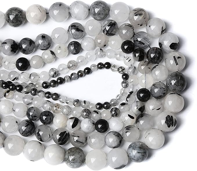 4MM 86PCS Natural Crystal Stone Black Rutile Quartz Gemstone 2A Grade Loose Beads for Jewelry Making DIY Bracelet Necklace Semi Precious Beads 1 Strand