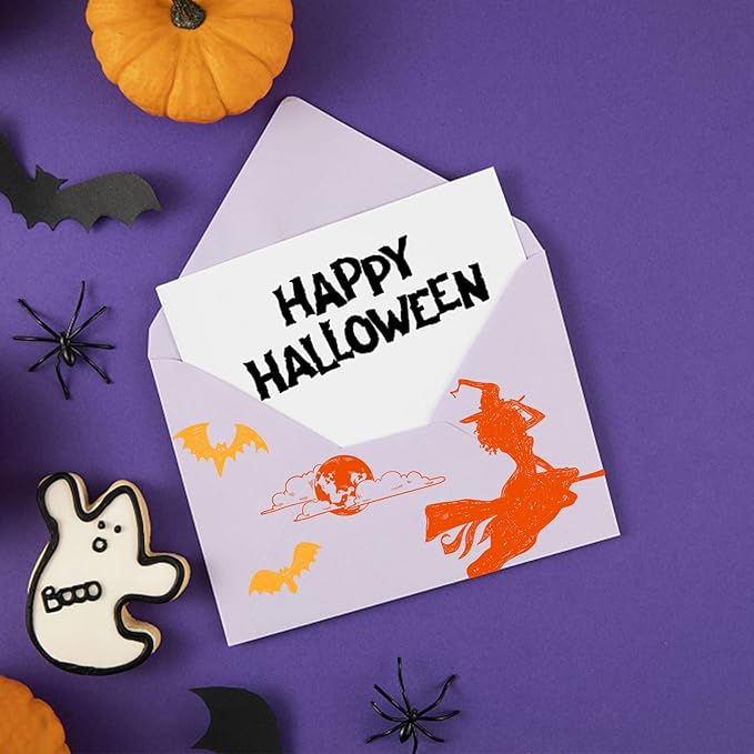 ORIGACH Silicone Clear Stamps - Witch, Ghost, Cat, Bat, Pumpkin Reusable Stamps for Card Making, Scrapbooking & DIY Halloween Décor - 6.3x4.3inches