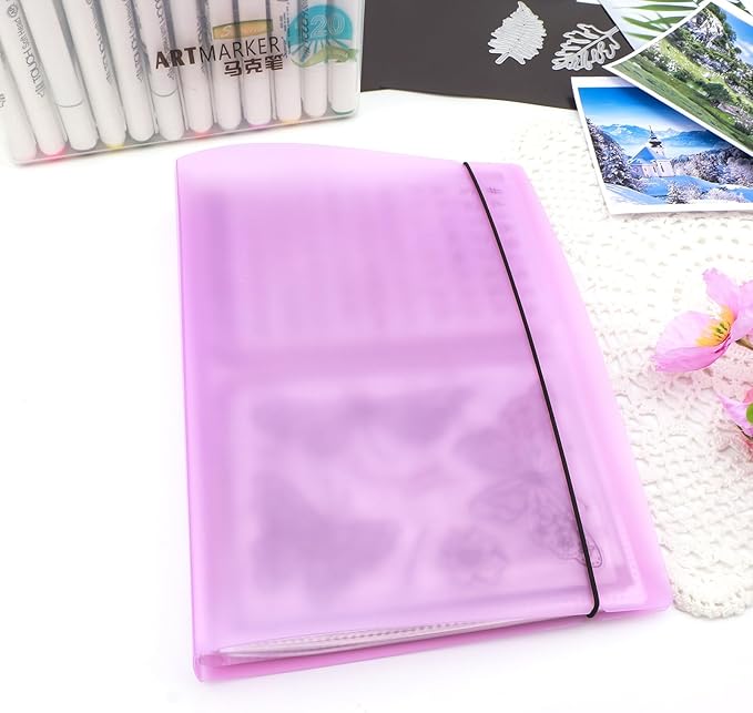 10 Pcs 0.3mm Magnet Sheets and 80 pockets/20 pages Storage Album for Stamp and Cutting Dies Storage Book Organizer Folder for Storage Die Cutting, DIY Scrapbooking Card Making Supplies (Purple)