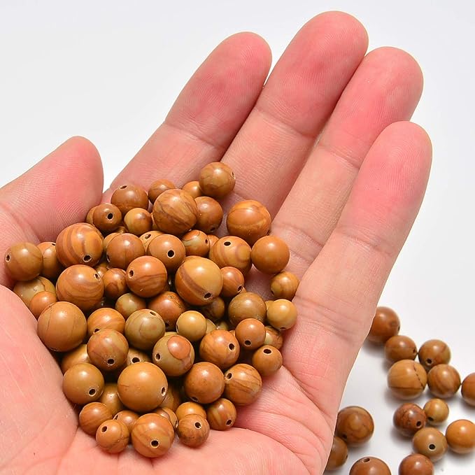 NCB 200pcs 8mm Woodgrain Jasper Loose Beads for Jewelry Making, Natural Semi Precious Beads Round Smooth Gemstones Spacer Beads Charms for Necklaces Bracelets (Woodgrain Jasper, 8mm 200Beads)