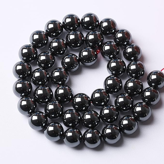 36pcs 12mm AAA Black Hematite Beads Crystal Energy Stone Healing Power Natural Stone Gemstone Round Loose Beads for Jewelry Making DIY Bracelets