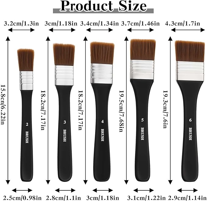 5 Pcs Wide Flat Paint Brushes, Art Brushes for Acrylic Painting Soft Painting Brushes Assorted Sized Craft Brushes Nylon Chip Brushes Artist Varnish Brush Art Paintbrush Sets for Oil Canvas Gesso