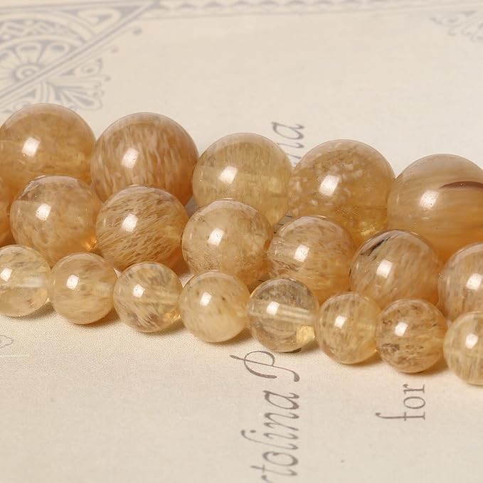 45pcs 8mm Natural Stone Beads Gold Rutilated Quartz Beads Crystal Gemstone for Jewelry Making, DIY Bracelet Necklace