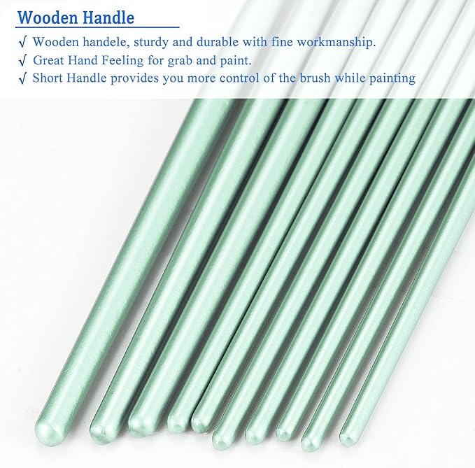 BOSOBO Paint Brushes Set, 10 Pack 100 Pcs Round Pointed Tip Paintbrushes Nylon Hair Artist Acrylic Paint Brushes for Acrylic Oil Watercolor, Face Nail Art, Miniature Detailing & Rock Painting, Green